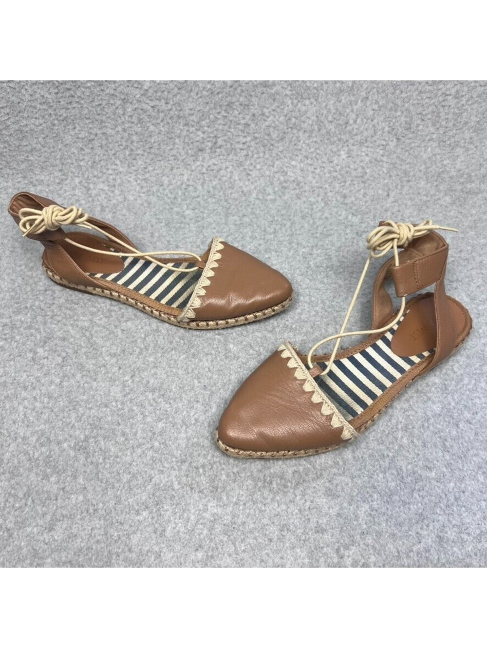 Nine West Jude Espadrille Flats Womens 6.5M Leather Striped Nautical Ankle Beach